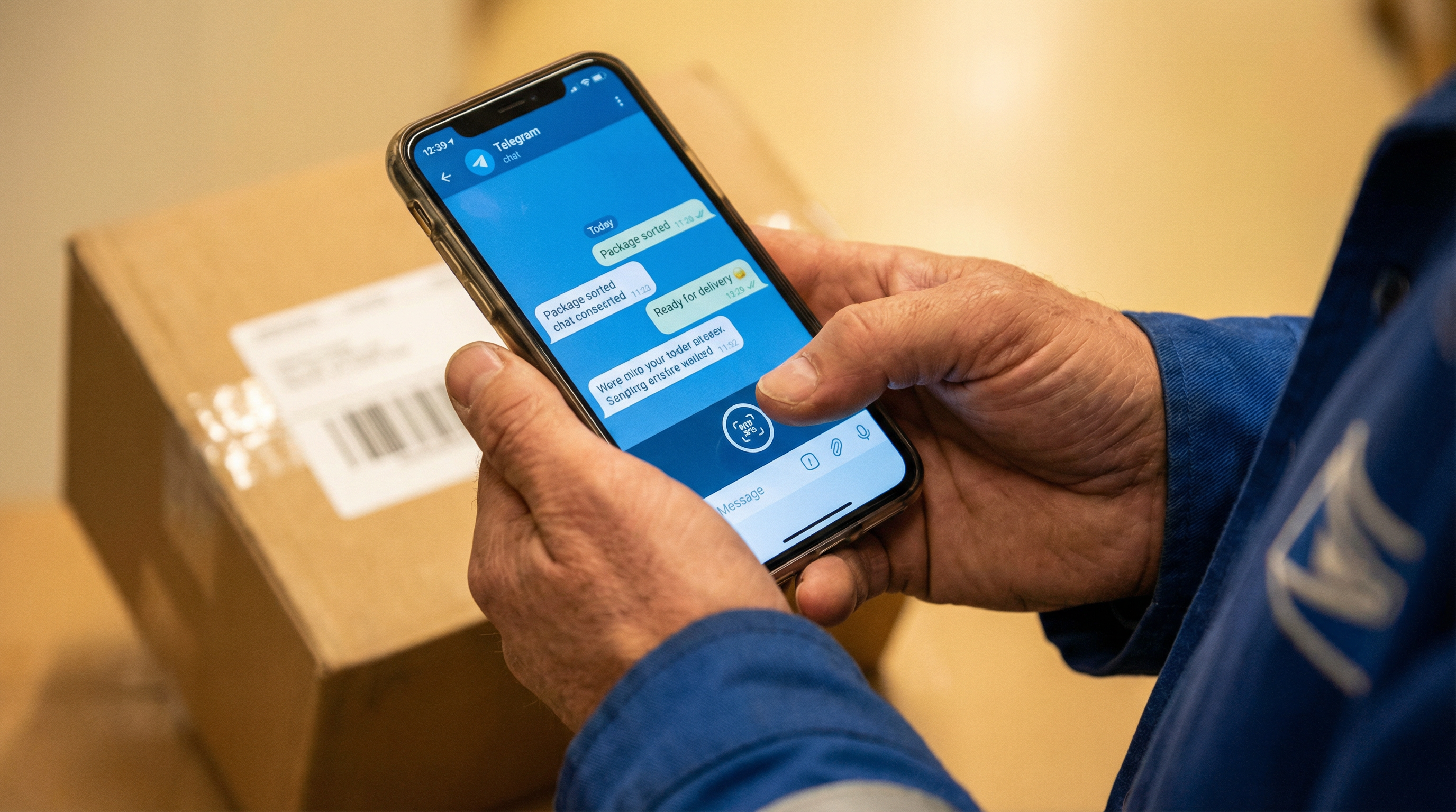 Postal panelist scanning a package with Telegram on mobile